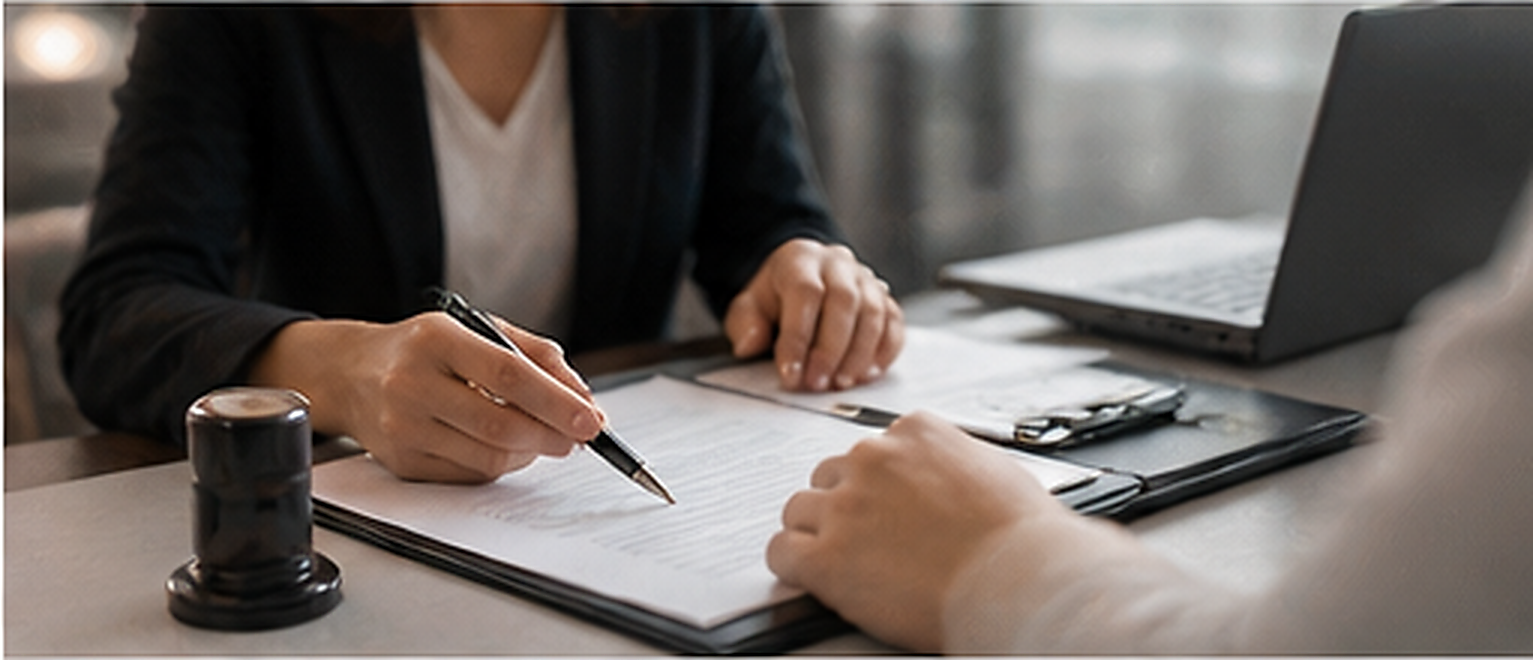 Notary meeting with a client at a table