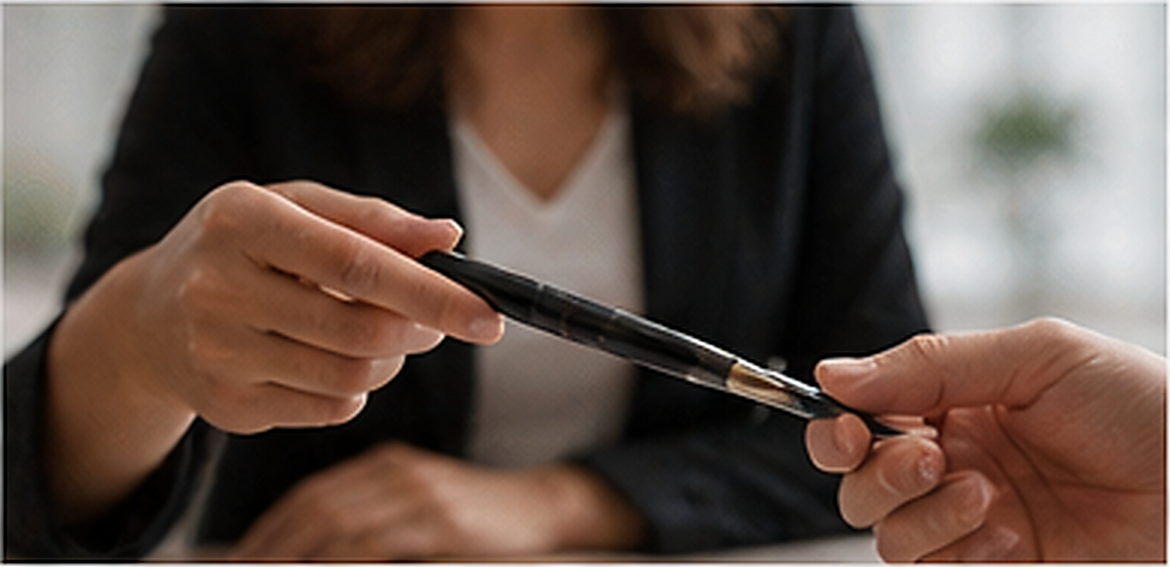 Professional handing a pen to a client