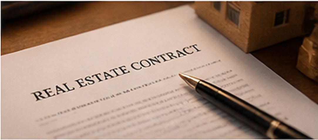 Real estate contract and pen