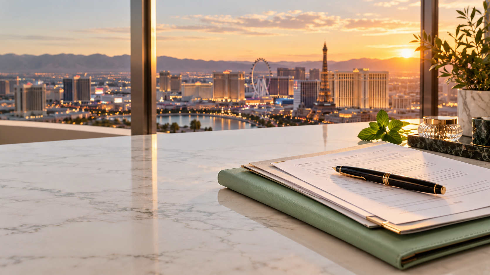 Professional mobile notary signing documents in a Las Vegas home
